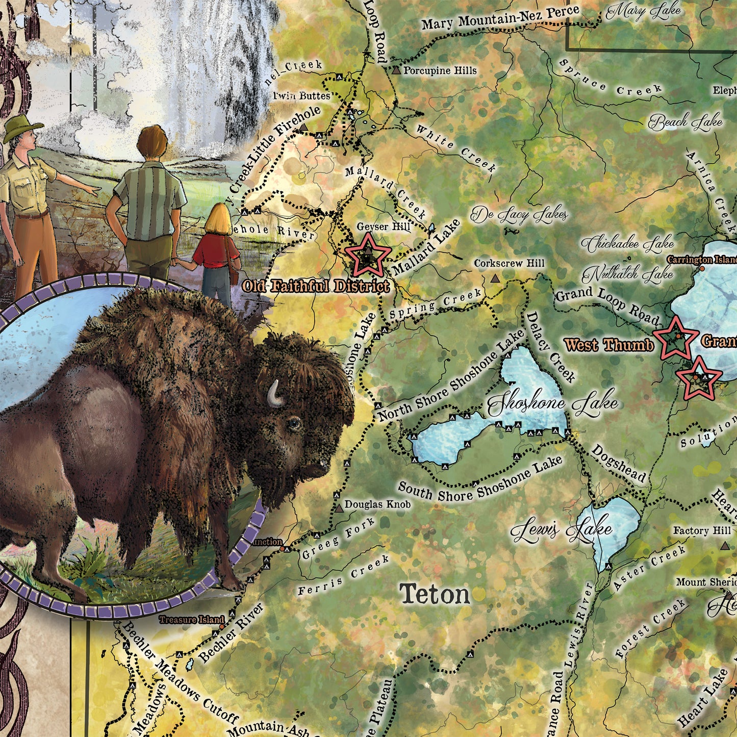 Yellowstone National Park Wyoming Montana Map Blanket Double Stitched Edges Cozy Fluffy Super Soft 430 GSM Polyester Throw Blanket
