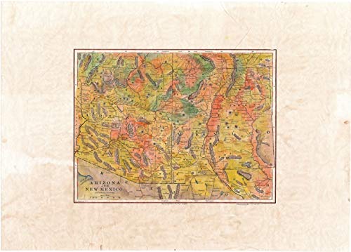 Great River Arts Antique Arizona New Mexico Wagon Railroad Historic Map Reproduction Artwork Wall Art Print Vintage