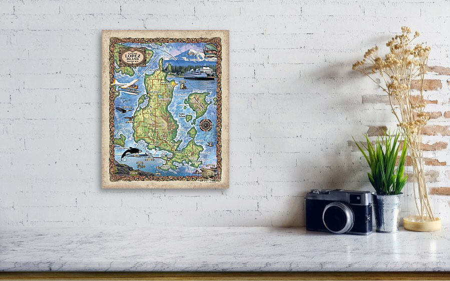puget sound map, Washington map, Coupeville map, lopez island map, lopez island art, island life, orca art, orca art decor, ocean art, ocean