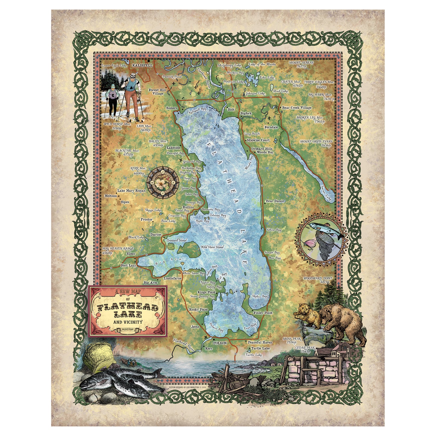 Flathead Valley, flathead lake, flathead lake mt, flathead lake map, whitefish Montana, montana map, whitefish, montana, custom valley art