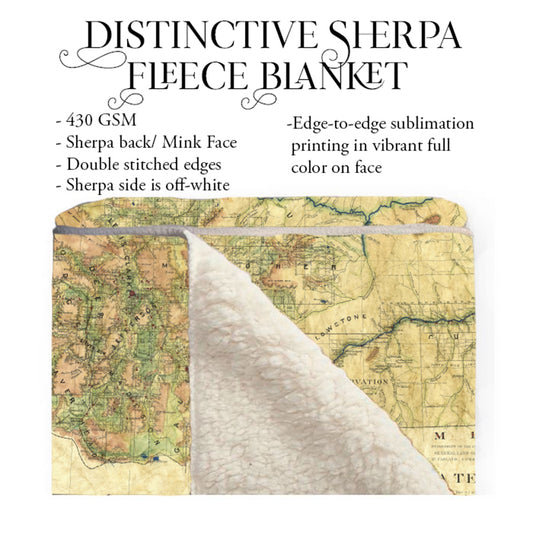 Montana Territory Tribal Map 1883 Old Montana Map Blanket Double Stitched Edges Cozy Fluffy Super Soft 430 GSM Polyester Throw Blanket