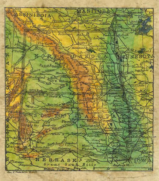 92 North and South Dakota 1906 11x14" vintage historic antique map poster print by Lisa Middleton