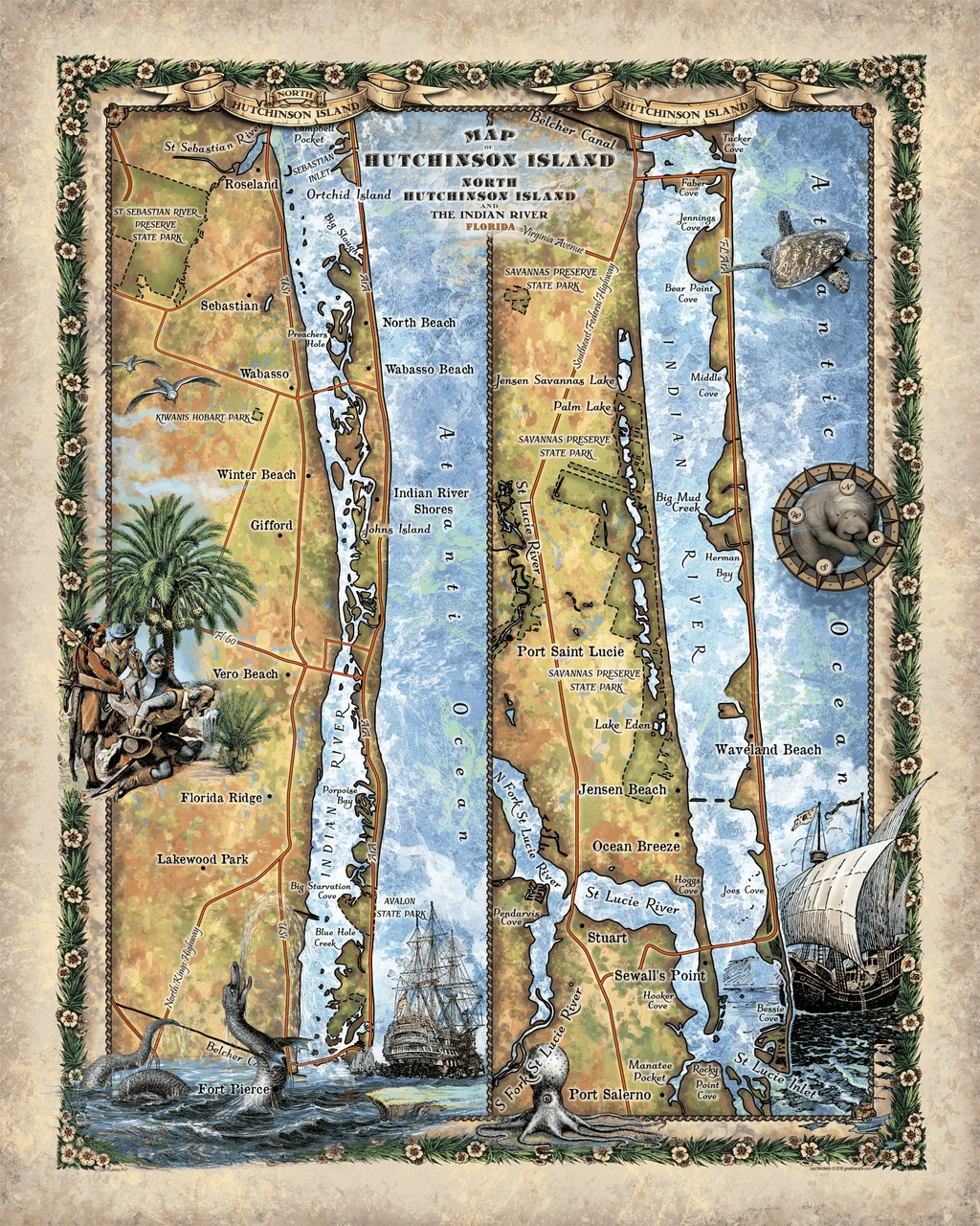 North and South Hutchinson Island Map Blanket Double Stitched Cozy Fluffy Super Soft Polyester - Sherpa/ Silky/ Polar Fleece Throw Blanket