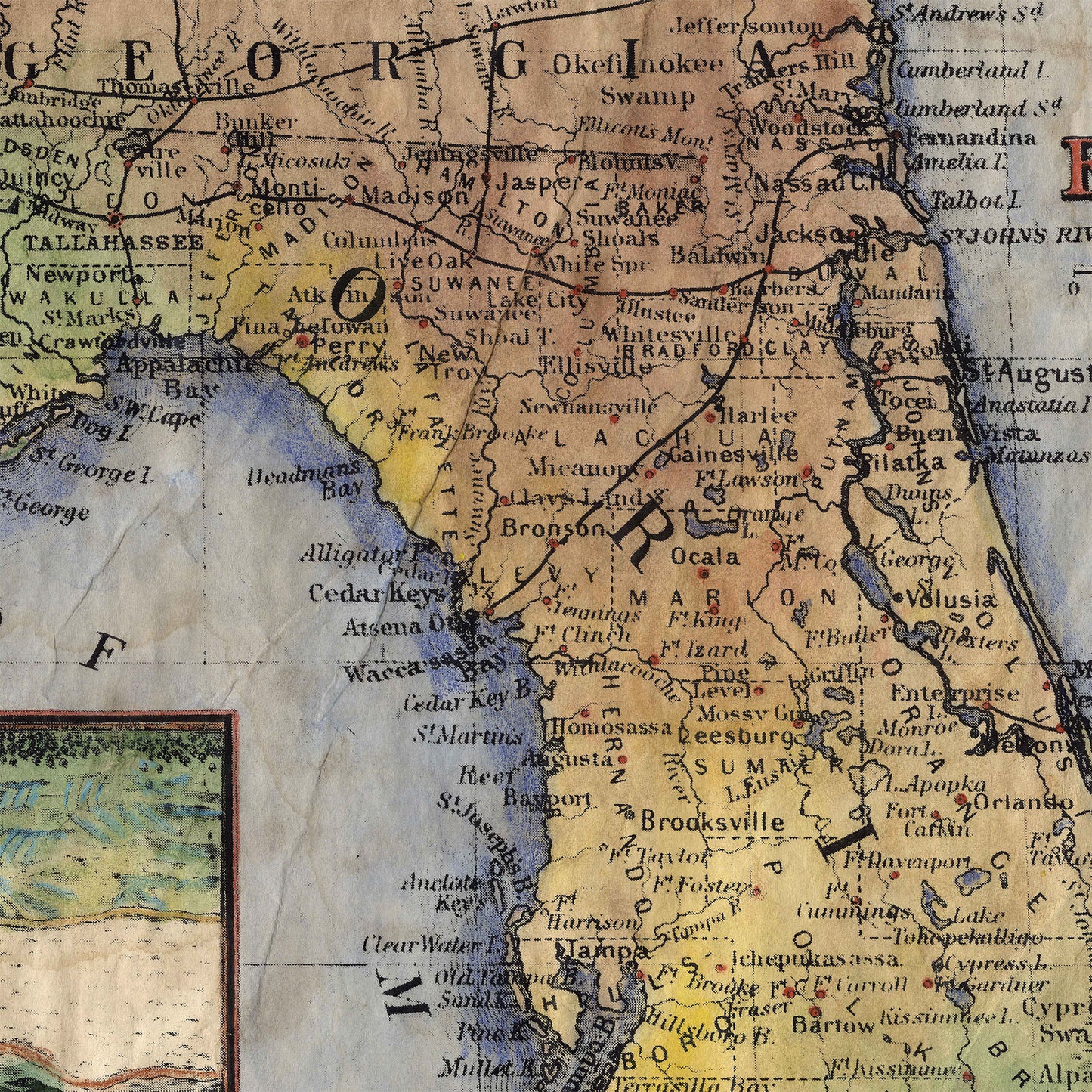 011 Adapted Florida 1847 Featuring St. Augustine 1778 Vintage map,Vintage map art,Florida vintage map,old map,antique maps,map vintage,map a
