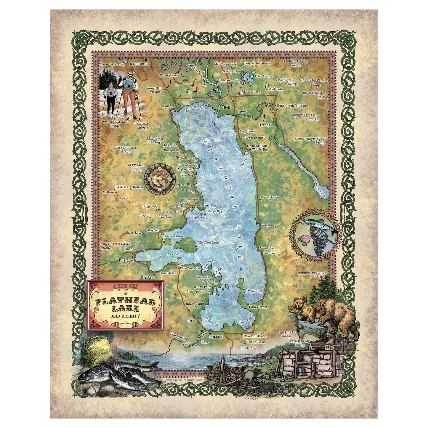flathead lake, flathead lake mt, flathead lake map, map flathead lake, montana map, map montana, montana, montana art, western decor, horse