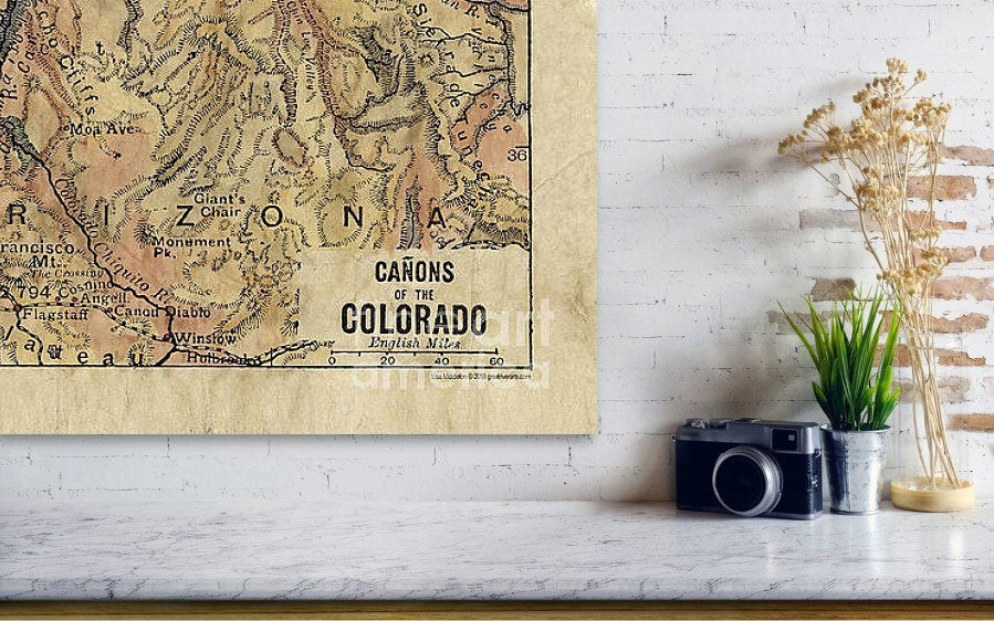 Arizona, grand canyon, national parks, arizona gifts, grand canyon map, grand canyon art, desert decor, southwest decor, santa fe decor, map