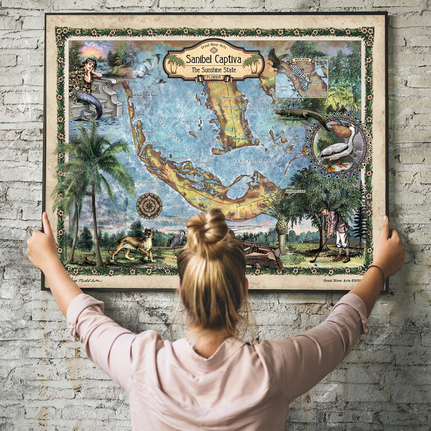 Sanibel Island, Sanibel captiva, florida map, florida gifts, sanibel captiva art, coastal decor, beach house, island decor, florida art