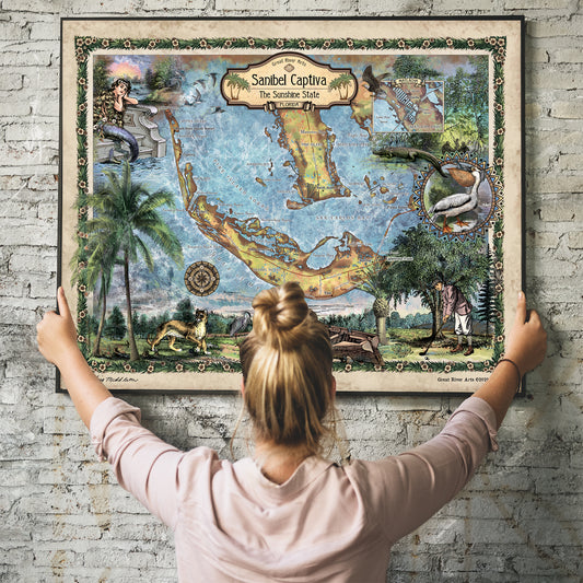 Sanibel Island, Sanibel captiva, florida map, florida gifts, sanibel captiva art, coastal decor, beach house, island decor, florida art