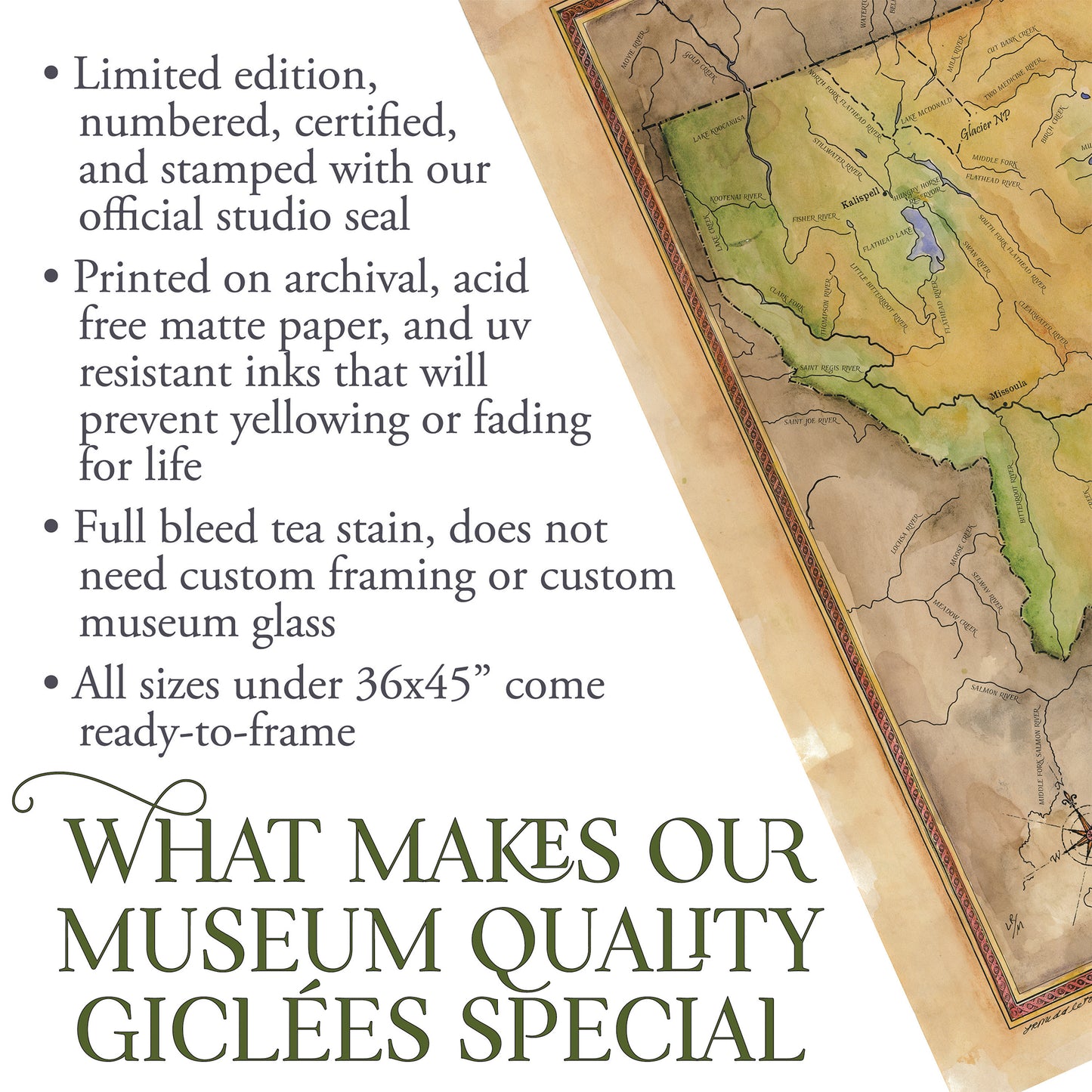 278-Custom map of Montana waterways, Wyoming,miles city,lake flathead,Kalispell,bozeman,vintage map by Lisa Mid