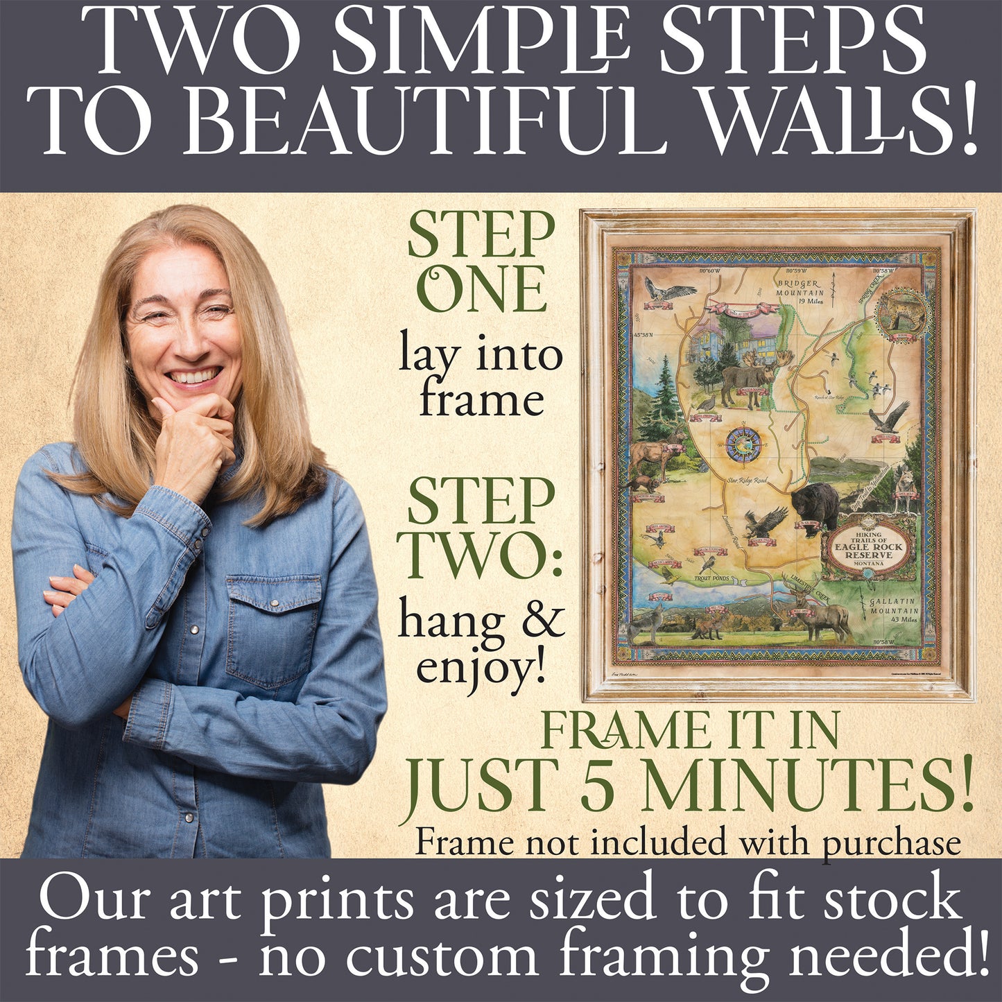 Great River Arts Hiking Trails of Eagle Rock Historic Map Reproduction Artwork Wall Art Print Vintage
