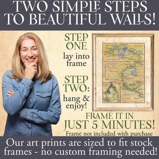 Upper Mississippi River Map Art Print Poster Souvenir Artwork Vintage Wall Decor for Home, Dorm, Office, Classroom & Best Gift-Unframed