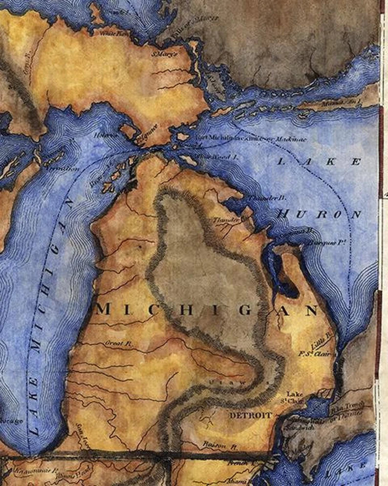 126 Upper Territories of the United States 1814 11x14" hand painted,vintage map,antique map,old map,map art,Great River Arts by Lisa Middlet