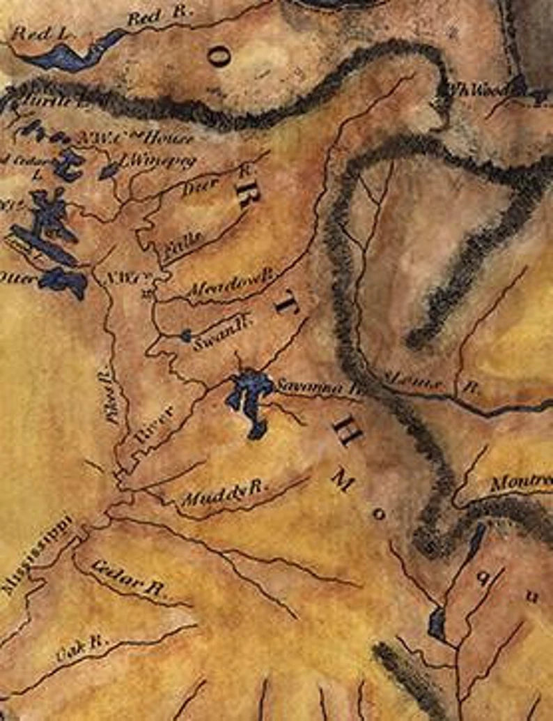 126 Upper Territories of the United States 1814 11x14" hand painted,vintage map,antique map,old map,map art,Great River Arts by Lisa Middlet