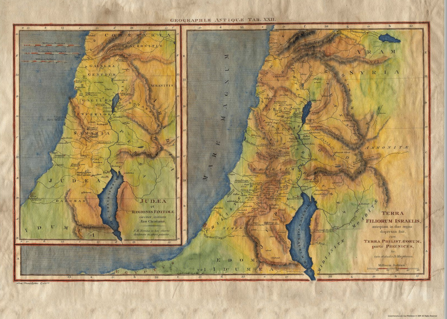 014 Ancient Israel 11x14" vintage historic antique map poster print by Lisa Middleton