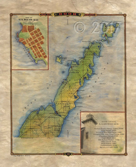 Discovery Map Series: 037 Door County with Lighthouse Inset 1878 image