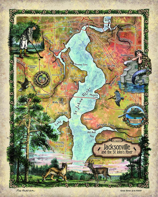 Travel Map Feature: Custom Travel Map of Jacksonville, Florida and The St. Johns River image