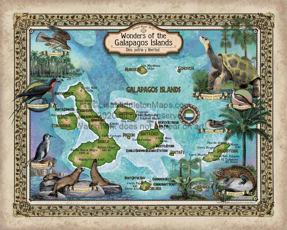 Travel Map Feature: Custom map of the Galapagos Islands image