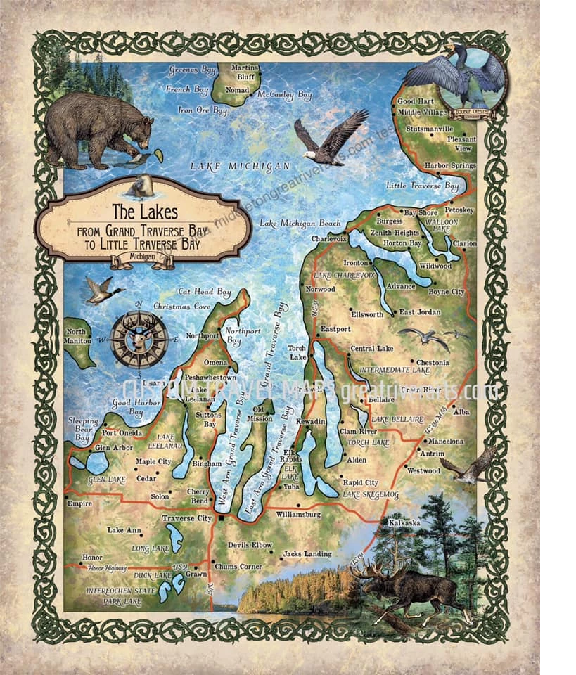 Tuesday Map Feature: Petoski Lakes, Beaver Island, And Traverse Bay Michigan image