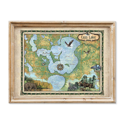 Great River Arts Cass Lake Minnesota Map Art - Ready to Frame Lake House Decor - Great Lakes Map Gift - Vintage Art Print Cabin Decor - Lake House Wall Decor Poster