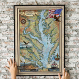 Chesapeake Bay Historic Map Reproduction Artwork Wall Art Print Vintage