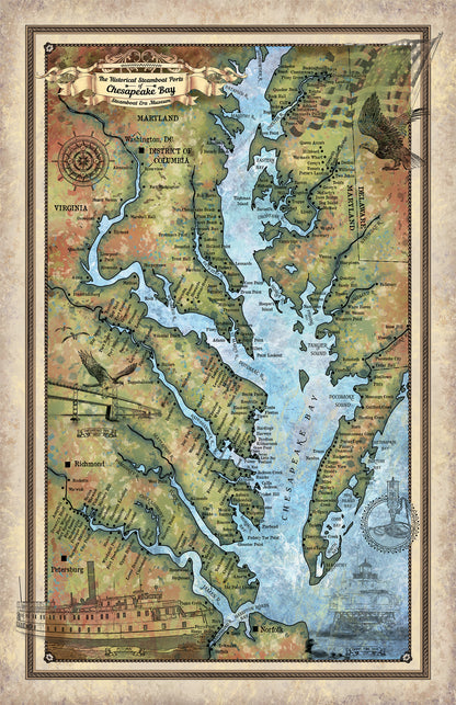 Chesapeake Bay Historic Map Reproduction Artwork Wall Art Print Vintage