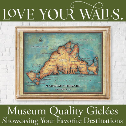 Great River Arts Martha's Vineyard Historic Map Reproduction Artwork Wall Art Print Vintage
