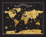 Great River Arts Black and Gold World Map Pinboard – Push Pin Travel Map Canvas Wall Art - Cork Board World Travel Tracker Board with Pins for Home or Office Decor