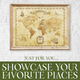 Great River Arts Vintage World Map Canvas Wall Art - Travel Map Print with Compass Rose, Countries and Regions - Decorative Travel Map for Classroom Home Office - Ready to Hang Wall Decor