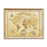 Great River Arts Vintage World Map Canvas Wall Art - Travel Map Print with Compass Rose, Countries and Regions - Decorative Travel Map for Classroom Home Office - Ready to Hang Wall Decor