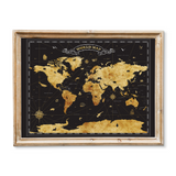 Great River Arts Black and Gold World Map Pinboard – Push Pin Travel Map Canvas Wall Art - Cork Board World Travel Tracker Board with Pins for Home or Office Decor