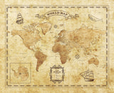 Great River Arts Vintage World Map Canvas Wall Art - Travel Map Print with Compass Rose, Countries and Regions - Decorative Travel Map for Classroom Home Office - Ready to Hang Wall Decor