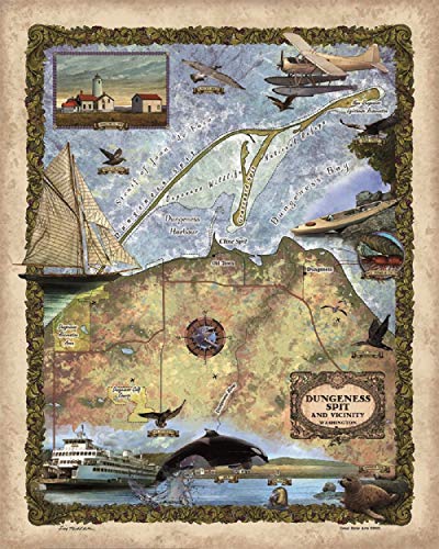 Dungeness Spit Map Art Print Poster Souvenir Artwork Vintage Wall Decor for Great Home, Office, Classroom & Gift