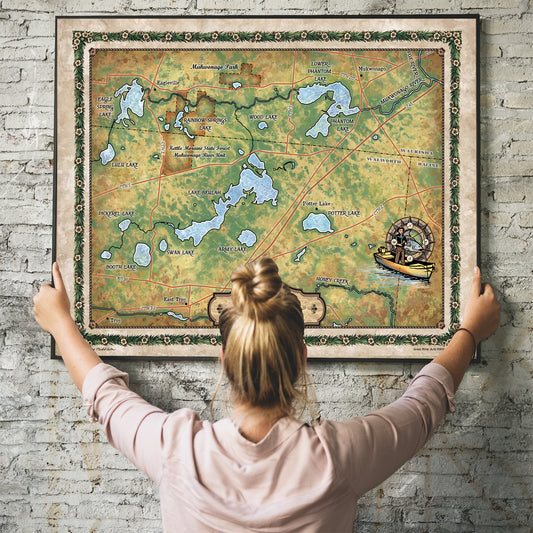 Great River Arts Lakes of The Kettle Moraine Historic Map Reproduction Artwork Wall Art Print Vintage