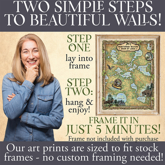 Manitowish Waters Chain of Lakes Wisconsin Map Art Print Poster Artwork Vintage Style Abstract Wall-Unframed Great Home Decor & Gift