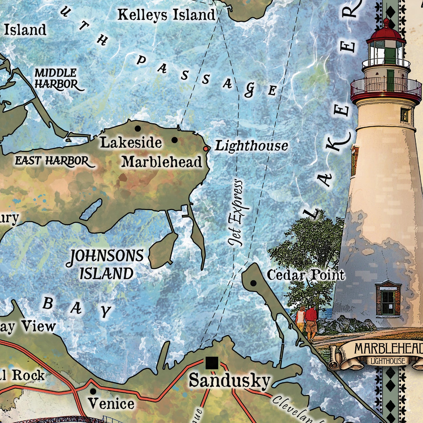Port Clinton Marblehead and Lake Erie Islands Map Art Print Poster Artwork Vintage Style Abstract Wall-Unframed Great Home Decor & Gift