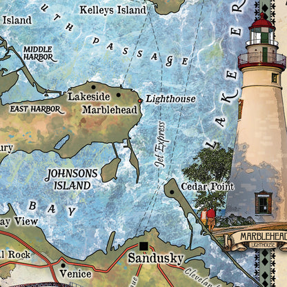Port Clinton Marblehead and Lake Erie Islands Map Art Print Poster Artwork Vintage Style Abstract Wall-Unframed Great Home Decor & Gift