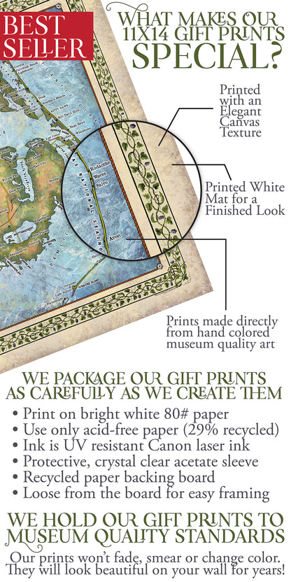 Great River Arts Outer Banks New No Illustrations Historic Map Reproduction Artwork Wall Art Print Vintage