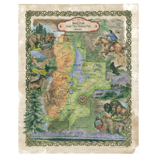 Teton, Grand Teton, Teton map, hiker gift, wyoming map, old wyoming map, national park map, wyoming gifts, mountains, cowboy, western decor