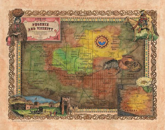 162 Custom map of Phoenix Arizona vintage historic antique map poster print by Lisa Middleton
