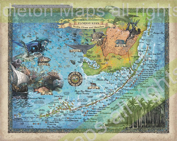Florida Keys Scuba Diving map, Key west map, Coastal Vintage, snorkel, diving, diver, Florida Gift, Scuba Diving Gift, Scuba Diving, Florida