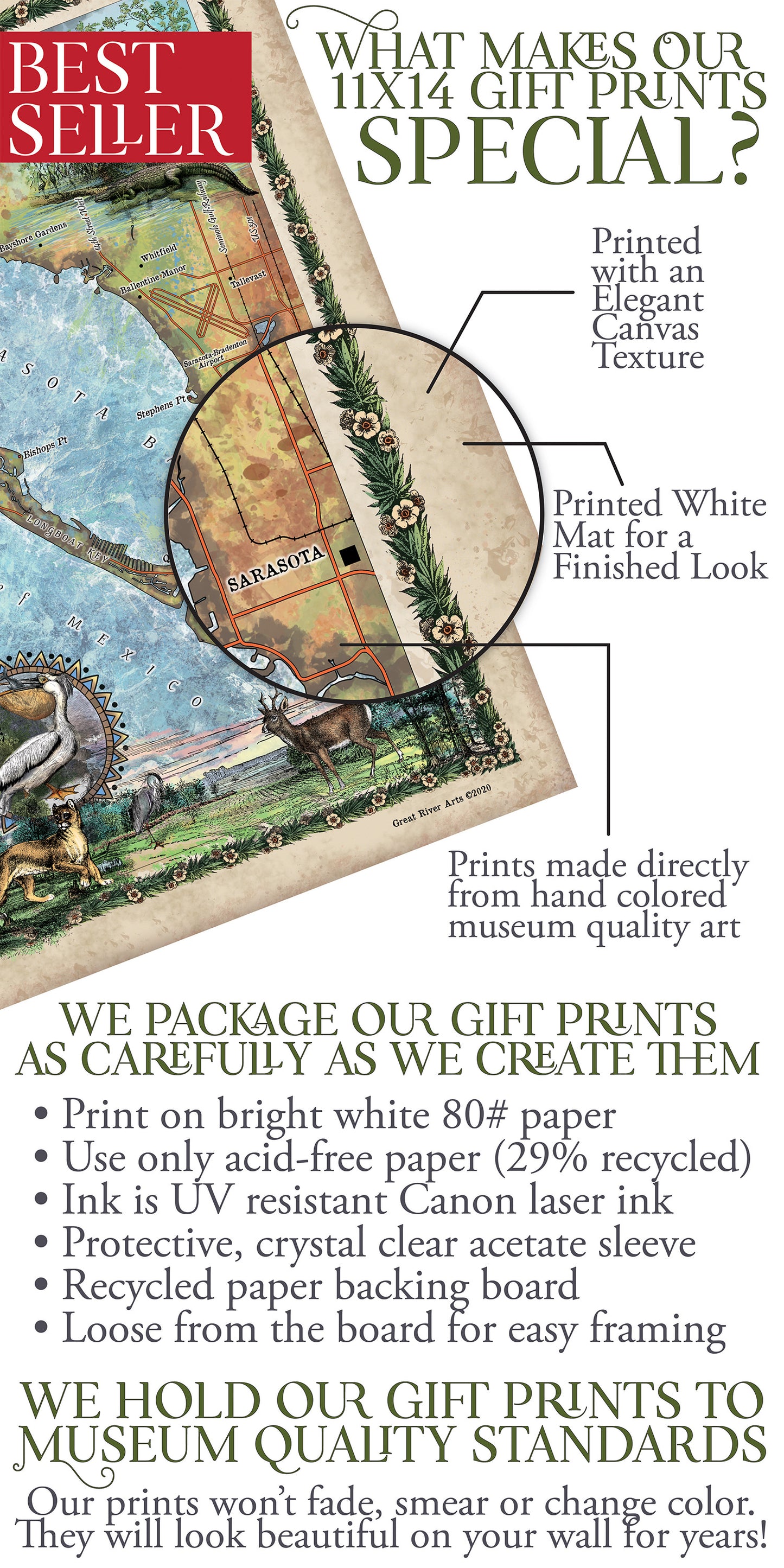 Sarasota, florida map, sarasota map, florida gifts, old florida map, coastal decor, beach decor, florida art, Longboat Key, beach house orig