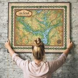 Lake hartwell, Georgia lakes, lake life, lake house, lake art, lake gifts, hartwell lake SC, SC lake map, vintage map, map gifts, lake gifts