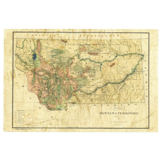 80 Montana Territory 1883 Vintage map,Vintage map art,Montana vintage map,old map,antique maps,map antique,montana map,coastal art,map vinta