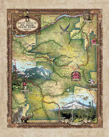 Mt.Hood Recreation Area Park Oregon Antique Map Art Blanket Throw Sherpa Fleece Artwork Blanket For Bed Sofa Couch Travel Gift