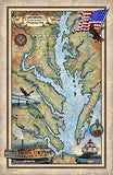 Chesapeake Bay Historic Map Reproduction Artwork Wall Art Print Vintage