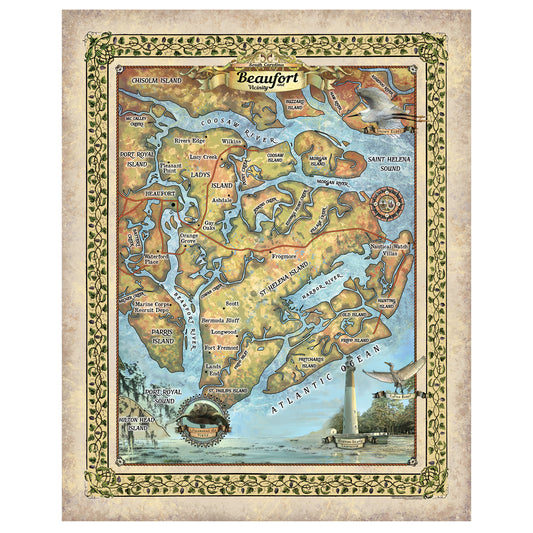 Beaufort South Carolina, South Carolina Map, South Carolina Gift, Carolina Map, South Carolina Wall Art, South Carolina Home Decor, Traveler Gifts