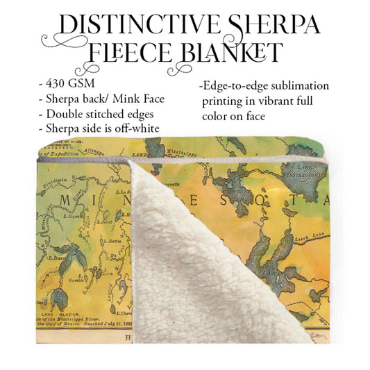 Minneosta Mississippi River Lake Itaska Map River Blanket Double Stitched Edges Luxury Fluffy Super Soft 430 GSM Polyester Throw Blanket