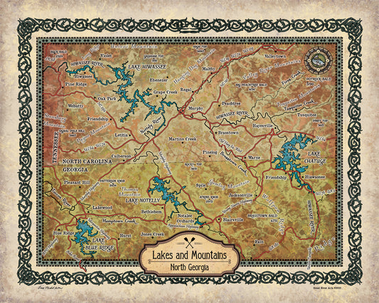 Lakes and Mountains North Georgia Historic Map Art Blanket Throw Polar/Silky/Sherpa Fleece Vintage Blanket For Bed Sofa Couch Gift & Travel