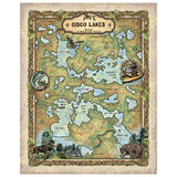 Cisco Lakes Wisconsin and Michigan Upper Peninsula Map Art Print Poster Artwork Vintage Style Abstract Wall-Unframed Great Home Decor & Gift