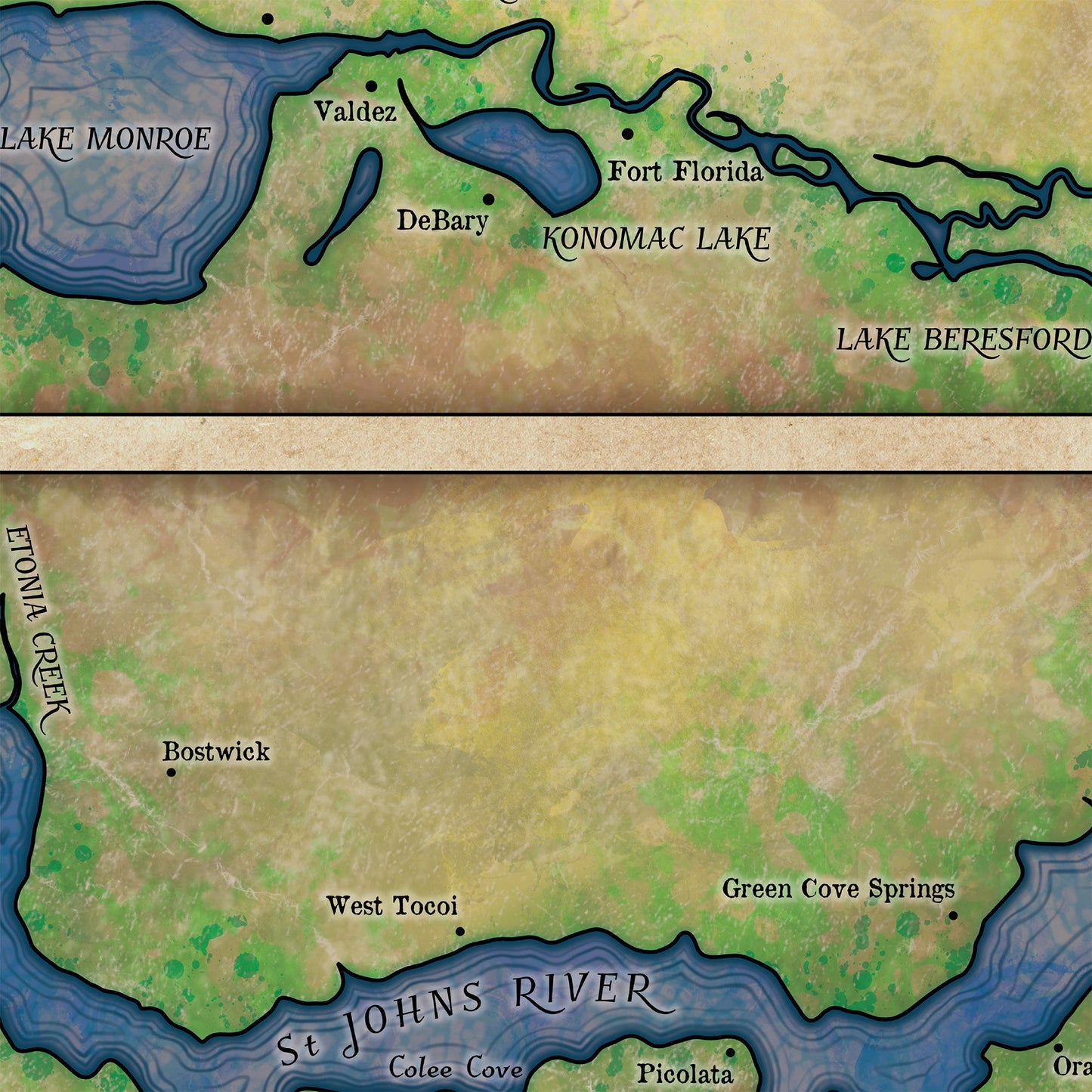 Great River Arts St. Johns River 8X120 Historic Map Reproduction Artwork Wall Art Print Vintage